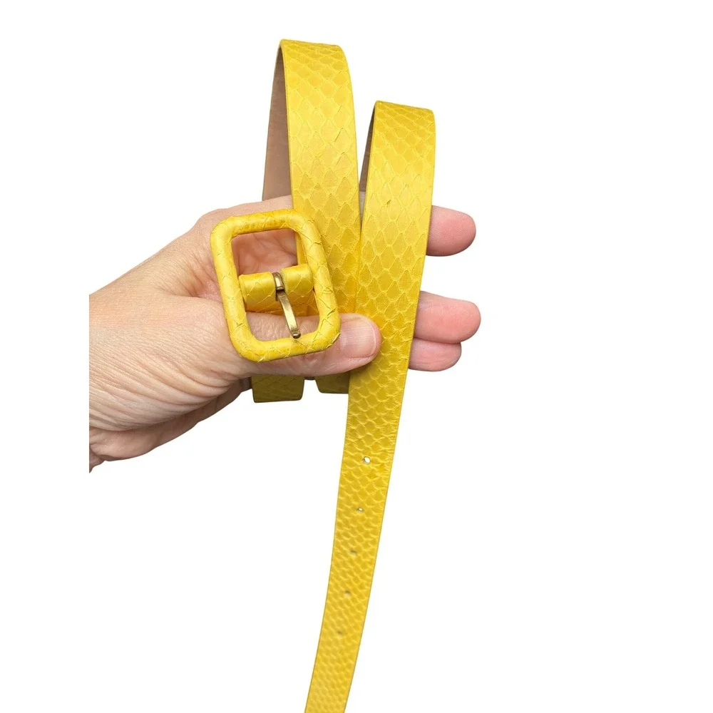 Snake Embossed Skinny Belt J.Crew Leather Wrapped Buckle Yellow Size M